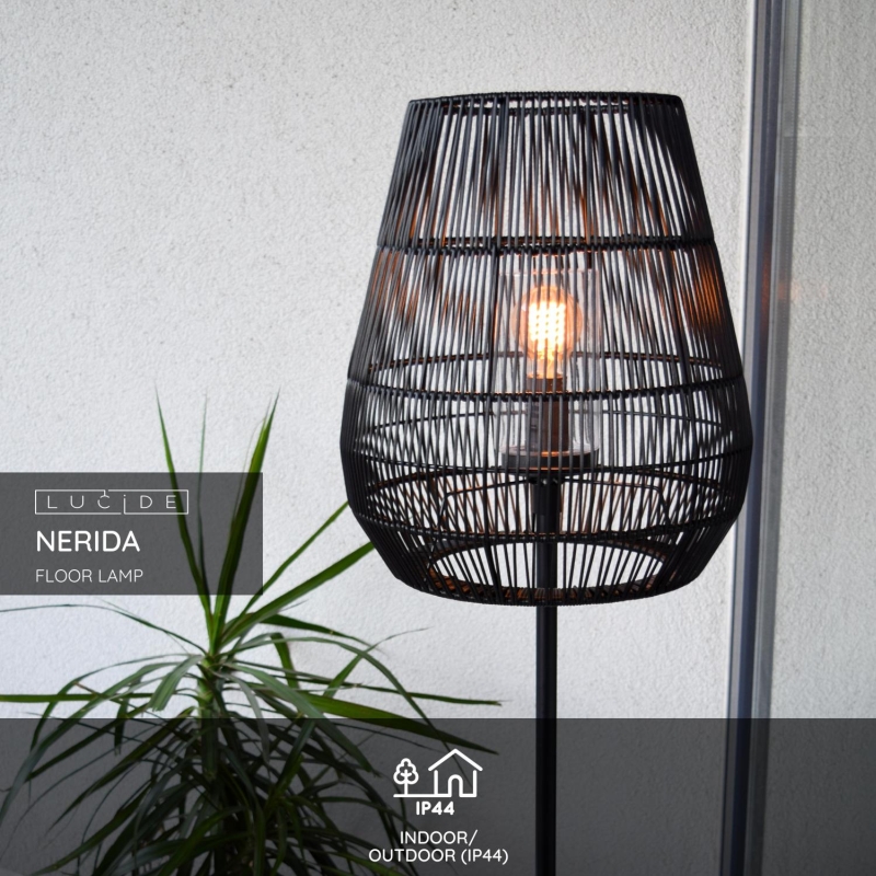 Lucide NERIDA - Stojacia lampa Vonkajšia - Ø 35 cm - 1xE27 - IP44 - Čierna